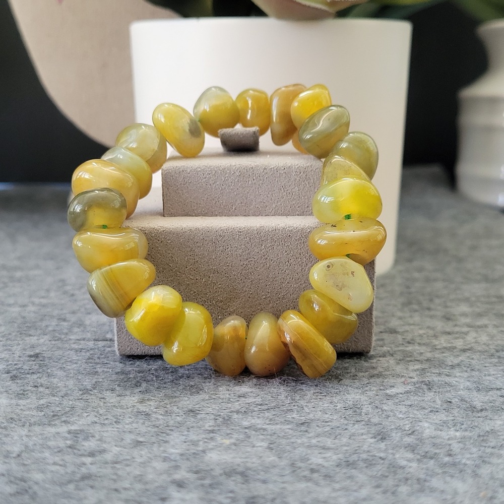 Natural Olive Jade Serpentine Tumbled Nugget Stretch Bracelet Green Statement